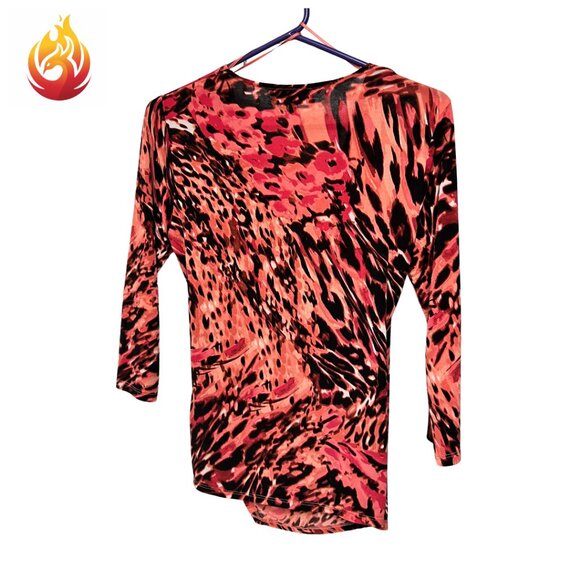 Jennifer Lopez Animal Print Asymmetrical Faux Wrap Blouse - Picture 2 of 8